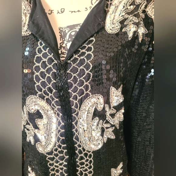 Vintage 80s Midnight Run sequin beaded Maximalist Art Deco jacket blazer - Picture 3 of 6